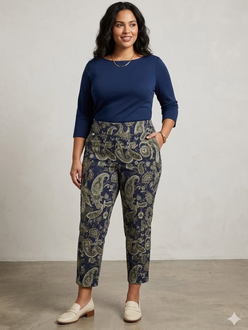 Preswick & Moore Navy and Olive Paisley Dress Or Cropped pants size 2x
